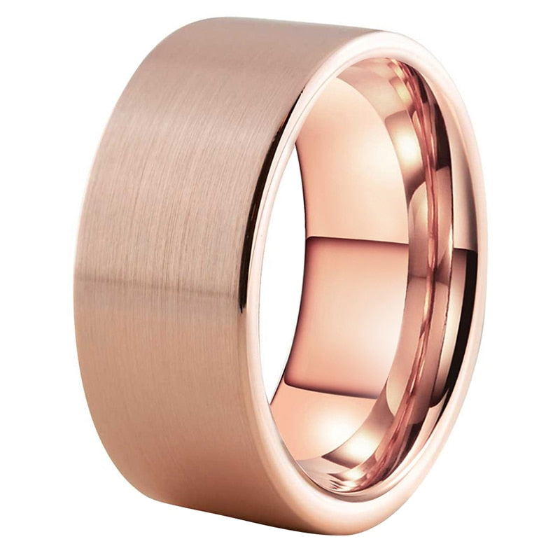 10mm & 12mm Brushed Tungsten Ring – Flat Edge Gold or Rose Gold-Tone (Men’s) - Promise Rings