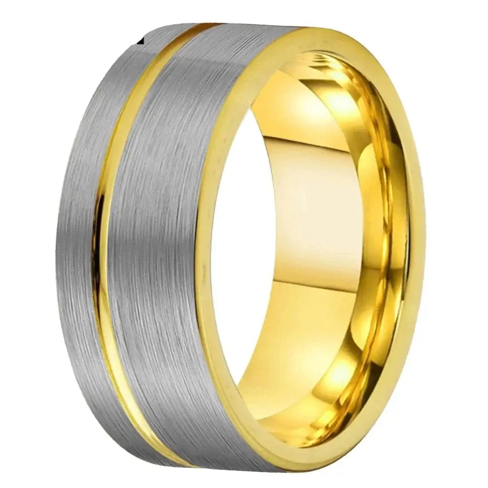 10mm Tungsten Wide Offset Groove Ring – Bold Blue Accent for Confident Expression (Men’s) - Promise Rings