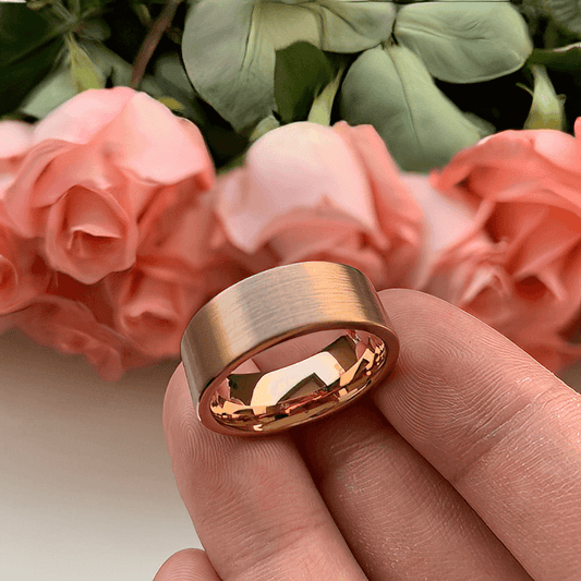 12mm Brushed Tungsten Rose Gold Color Men's Ring - Promise Rings