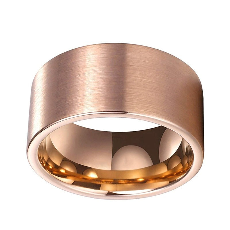 12mm Brushed Tungsten Rose Gold Color Men's Ring - Promise Rings