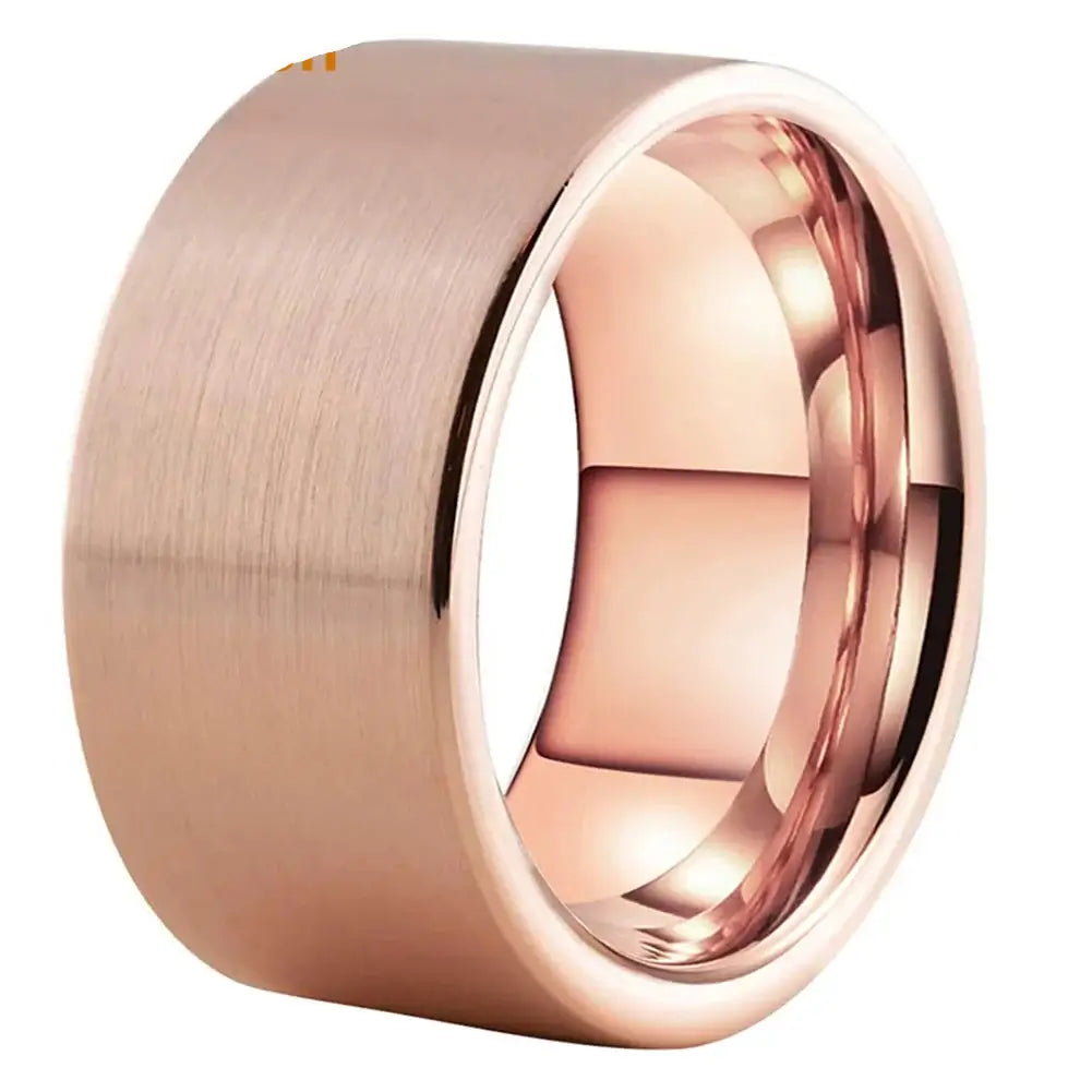 12mm Wide Brushed Silver & Rose Gold Tungsten Pipe Cut Ring – Bold & Modern (Men’s) - Promise Rings