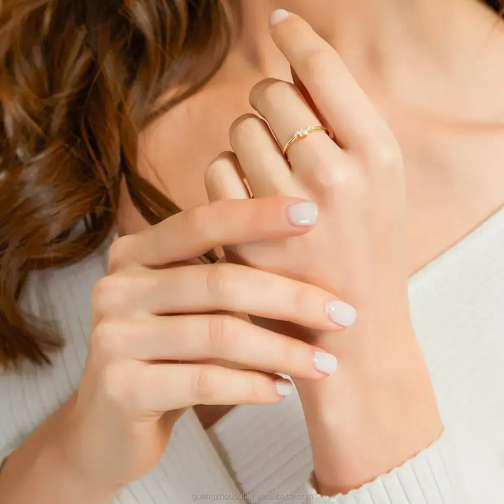 1.5mm 14K Gold Plated CZ Accent Ring – Dainty Sparkling Design for Everyday Elegance (Women’s) - Promise Rings