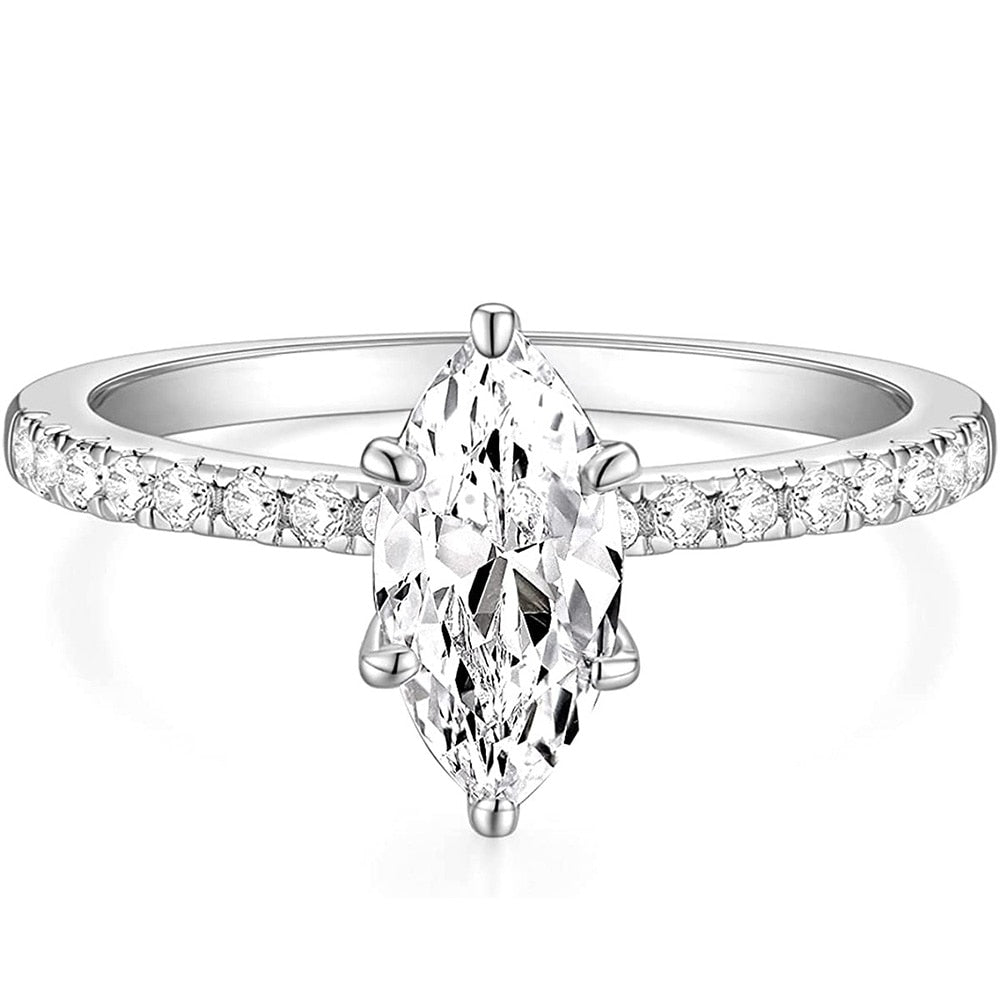 Marquise Cut Cubic Zirconia Ring – 925 Silver Plated, Sizes 6-10, Women's Gift
