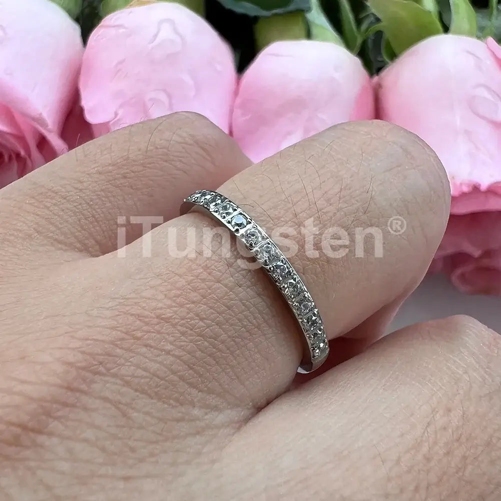 2mm Titanium Silver Cubic Zirconia Inlay Ring – Polished Finish (Women’s) - Promise Rings