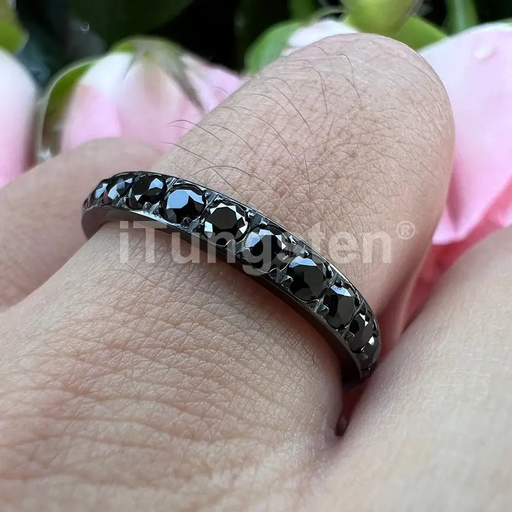 3mm Titanium Silver Cubic Zirconia Inlay Ring – Eternity Design (Women’s) - Promise Rings