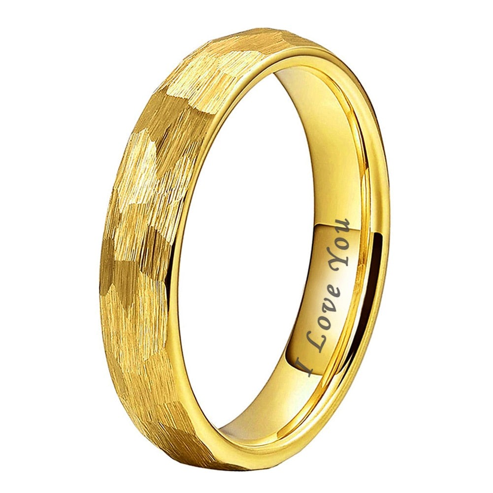 4mm, 6mm, 8mm I Love You Engraved Hammered Gold Color Unisex Rings - Promise Rings