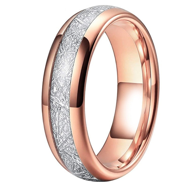4mm, 6mm, 8mm Meteorite Inlay & Rose Gold Tungsten Unisex Ring - Promise Rings