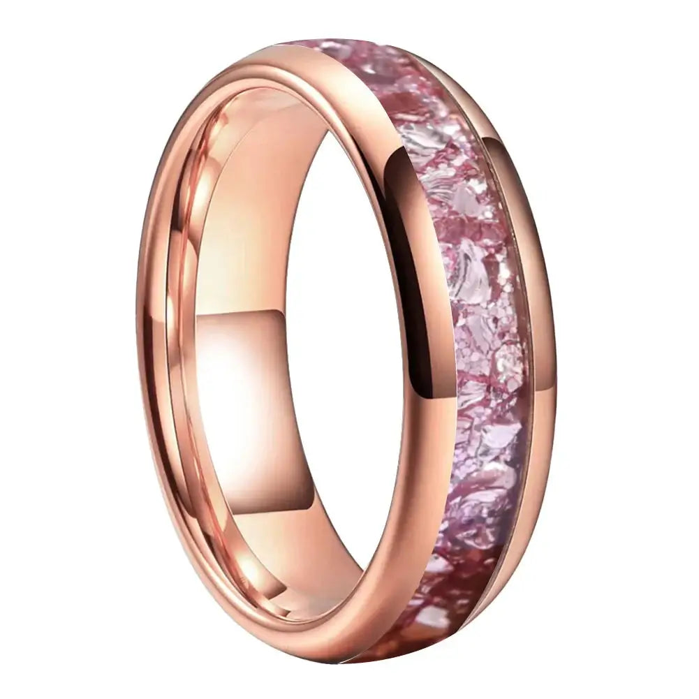 4mm, 6mm, 8mm Rose Gold Tungsten Pink Morganite Inlay Ring – Romantic Elegance (Unisex) - Promise Rings
