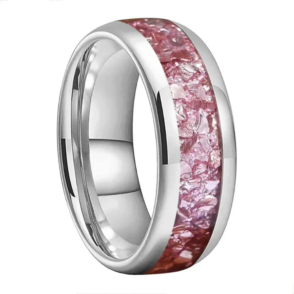4mm, 6mm, 8mm Silver Tungsten Pink Morganite Inlay Ring – Elegant Romantic Symbolism (Unisex) - Promise Rings
