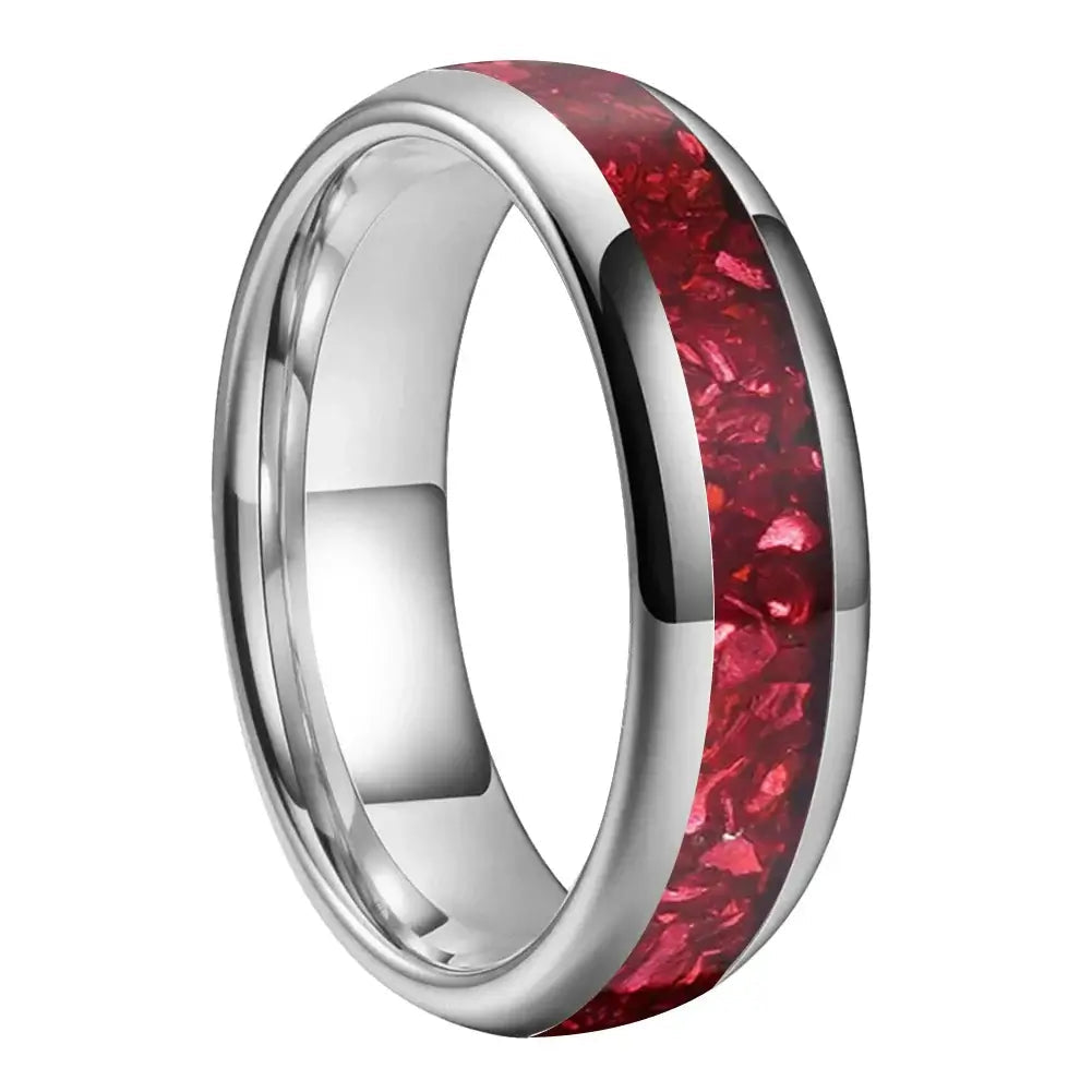 4mm, 6mm, 8mm Tungsten Red Crystal Stone Ring – Vibrant Inlay (Unisex) - Promise Rings