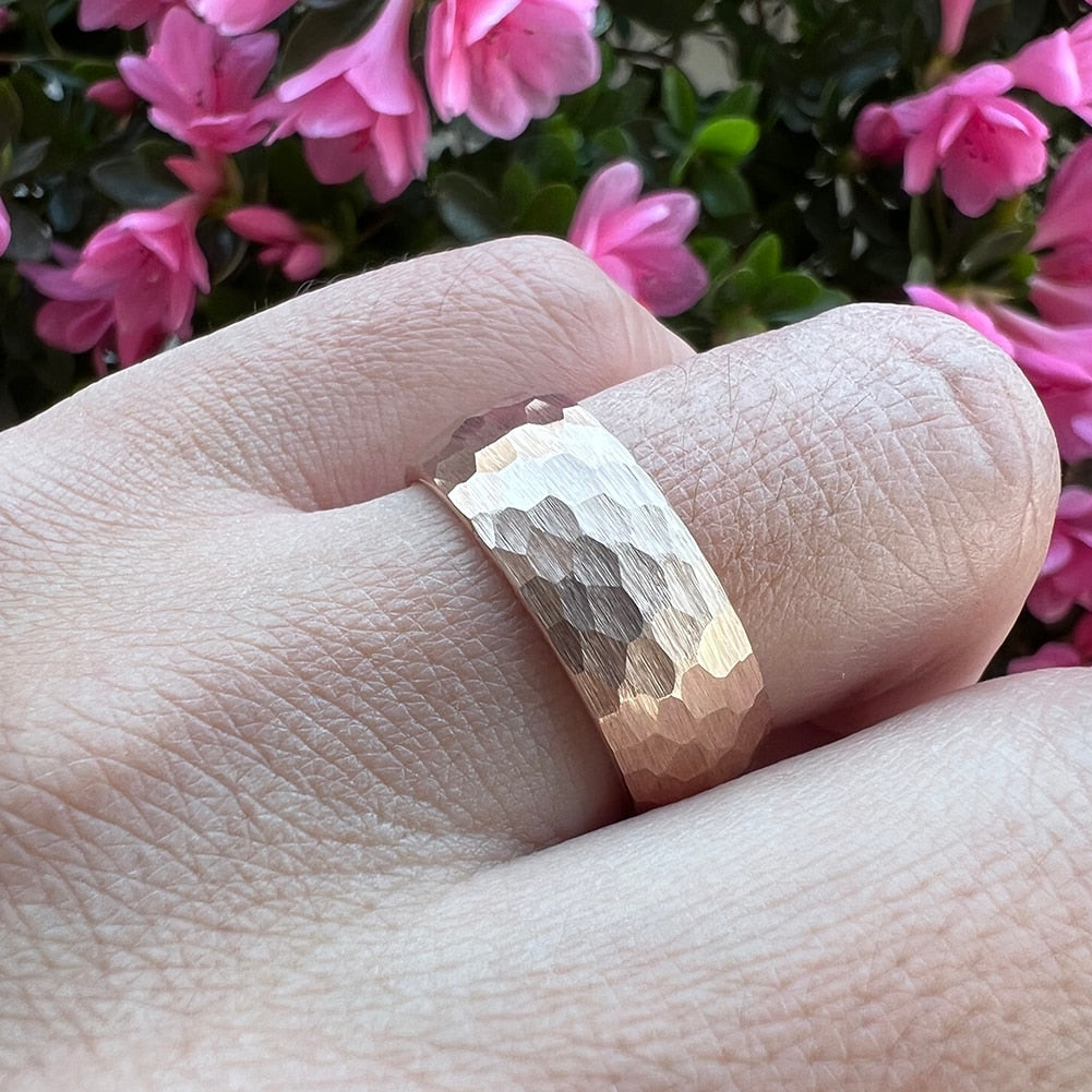 4mm, 6mm or 8mm I Love You Engraved Hammered Rose Gold Tungsten Unisex Ring - Promise Rings