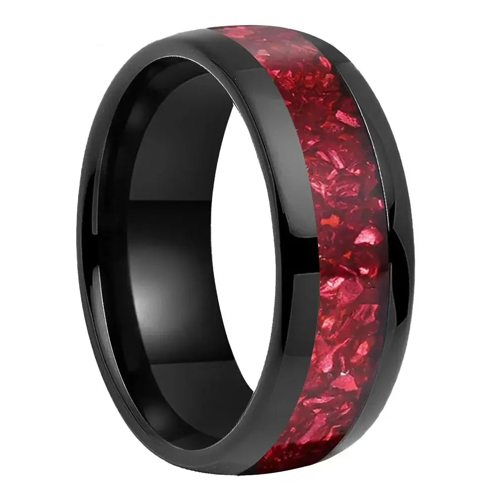 4mm, 6mm, 8mm Tungsten Red Crystal Stone Black Ring – Vibrant Inlay (Unisex) - Promise Rings