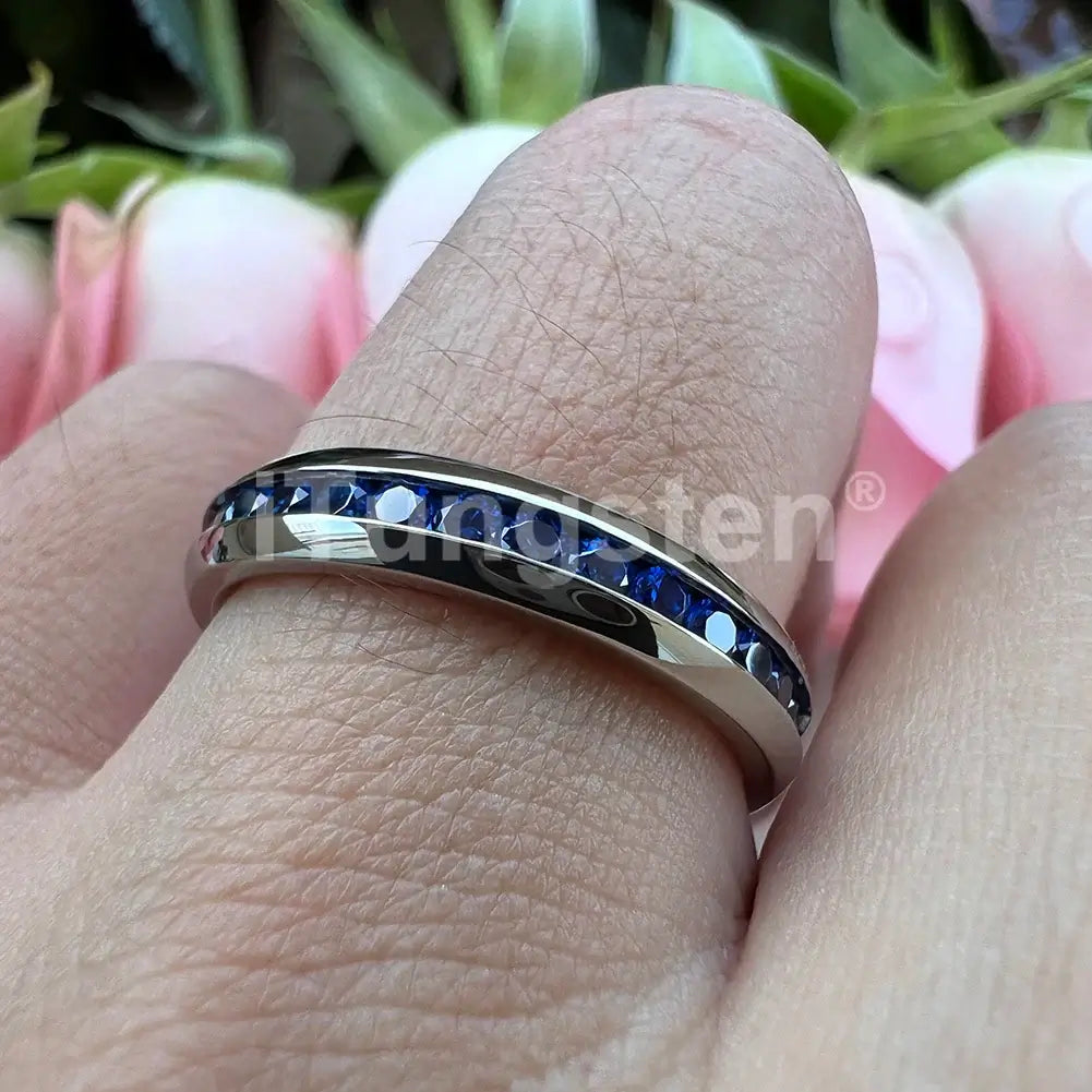 4mm Titanium Eternity Ring – Blue Cubic Zirconia Inlay (Women’s) - Promise Rings