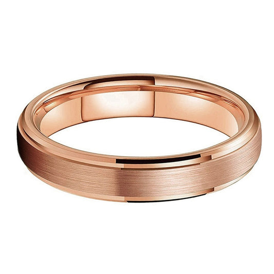 4mm Centre Brushed Rose Gold Beveled Edges Unisex Ring - Promise Rings