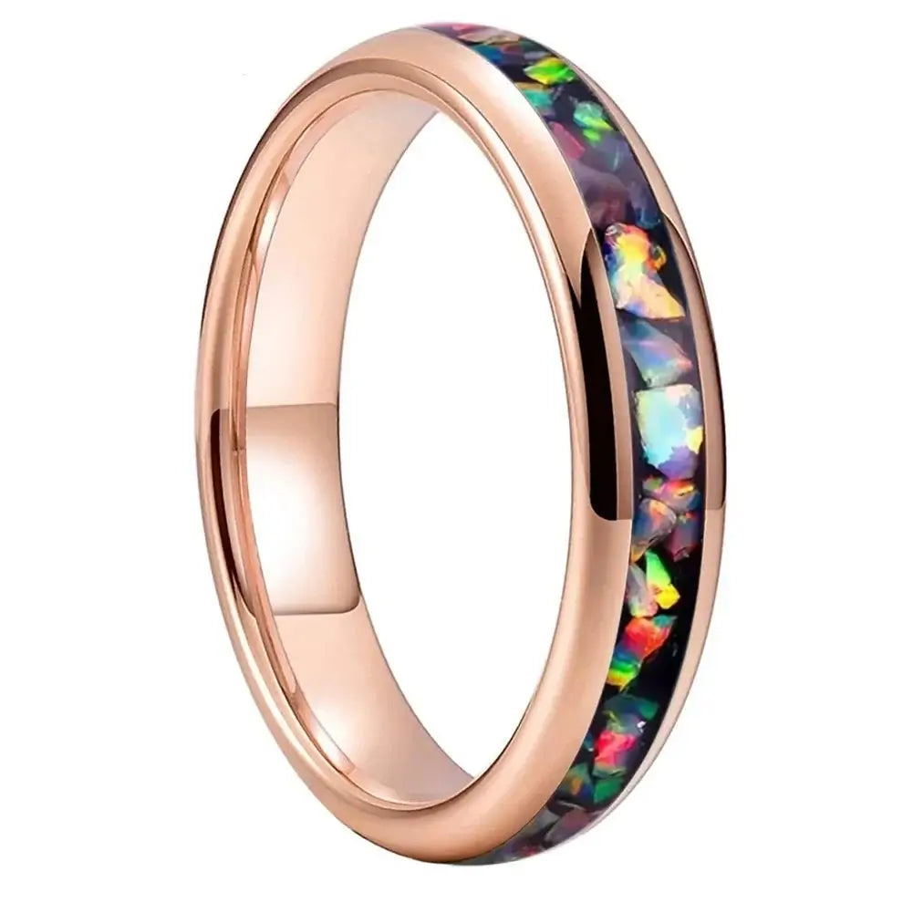 4mm Tungsten Colored Opal Fragments Ring – Vibrant Black Band Design (Women’s) - Promise Rings