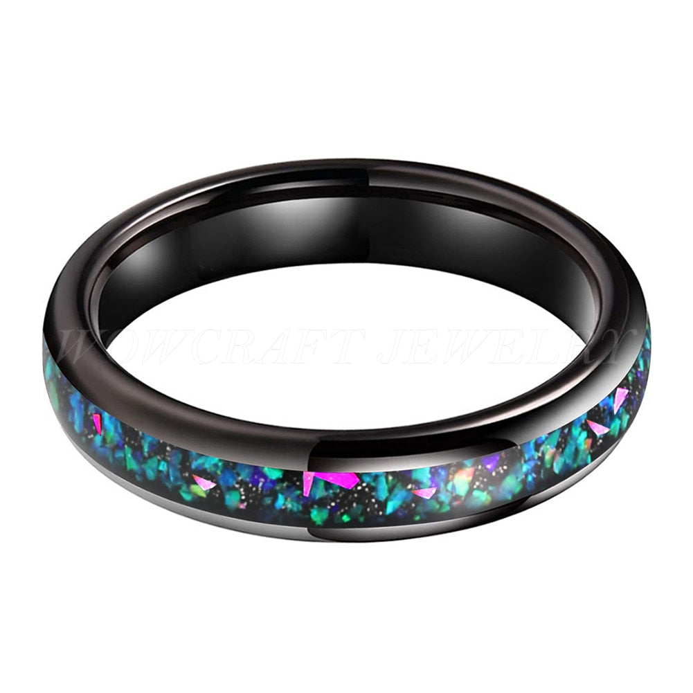 4mm Colorful Opal Inlay Dome Black Women's Ring - Promise Rings