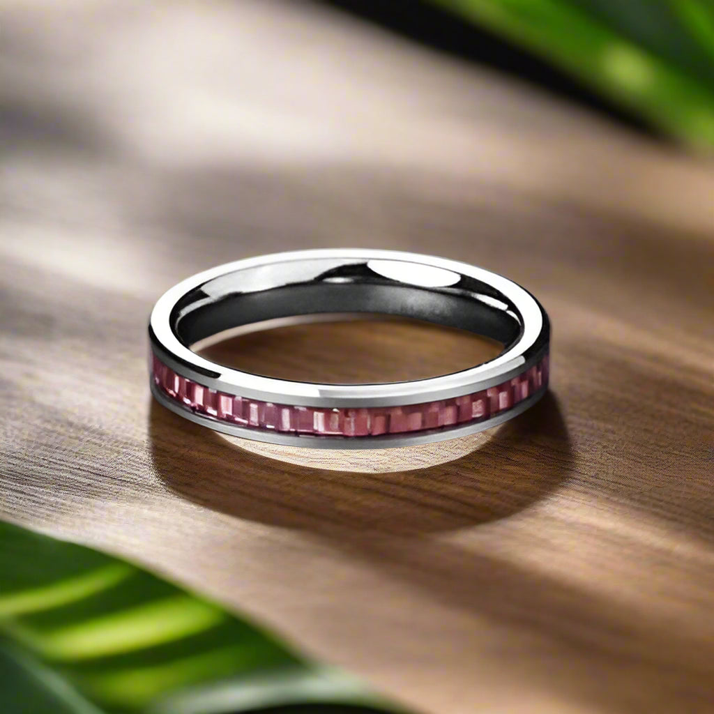 4mm Silver Tungsten Ring – Pink Carbon Fiber Inlay (Women’s) - Promise Rings