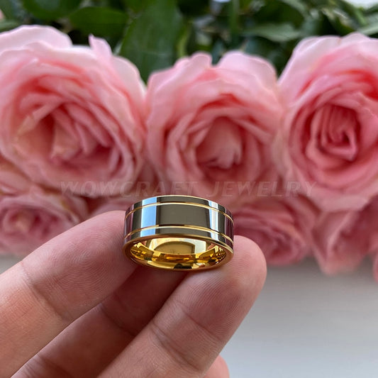 6mm, 8mm Double Gold Groove & Silver Tungsten Unisex Rings - Promise Rings