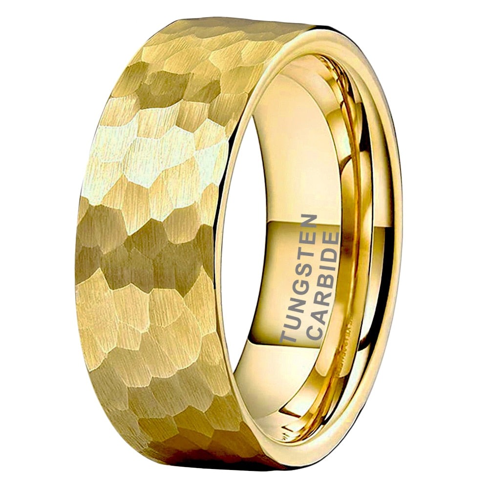 6mm, 8mm Hammered Gold Color Tungsten Unisex Ring - Promise Rings