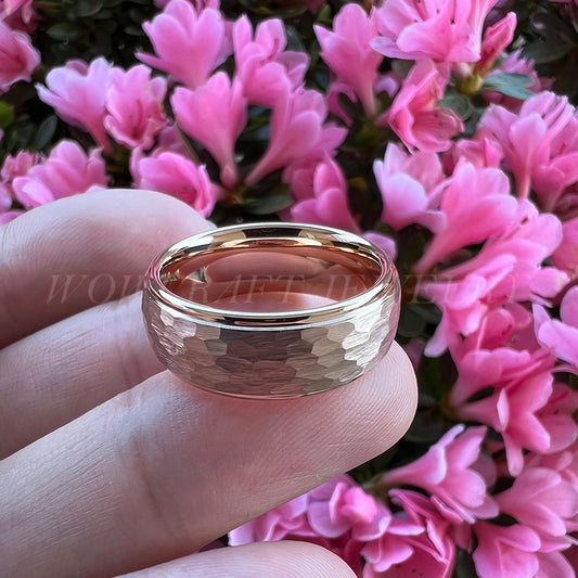 6mm, 8mm Hammered Rose Gold Unisex Ring - Promise Rings