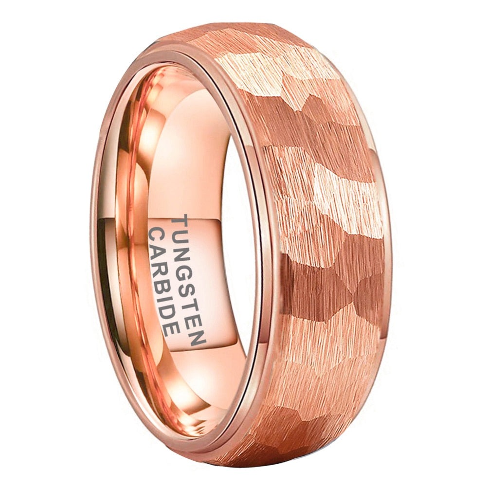 6mm, 8mm Hammered Rose Gold Unisex Ring - Promise Rings