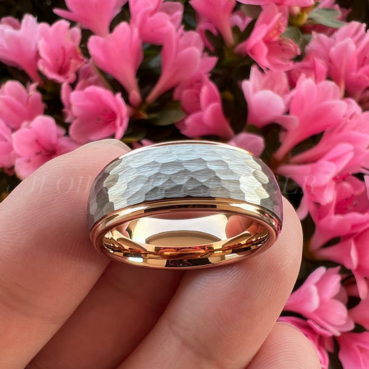 6mm, 8mm I Love You Engraved Hammered Rose Gold Tungsten Unisex Ring - Promise Rings