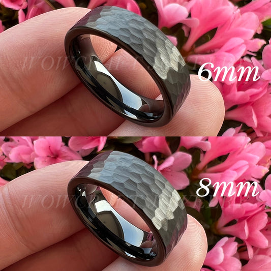 6mm, 8mm I Love You Engraved Hammered Tungsten Unisex Ring - Promise Rings