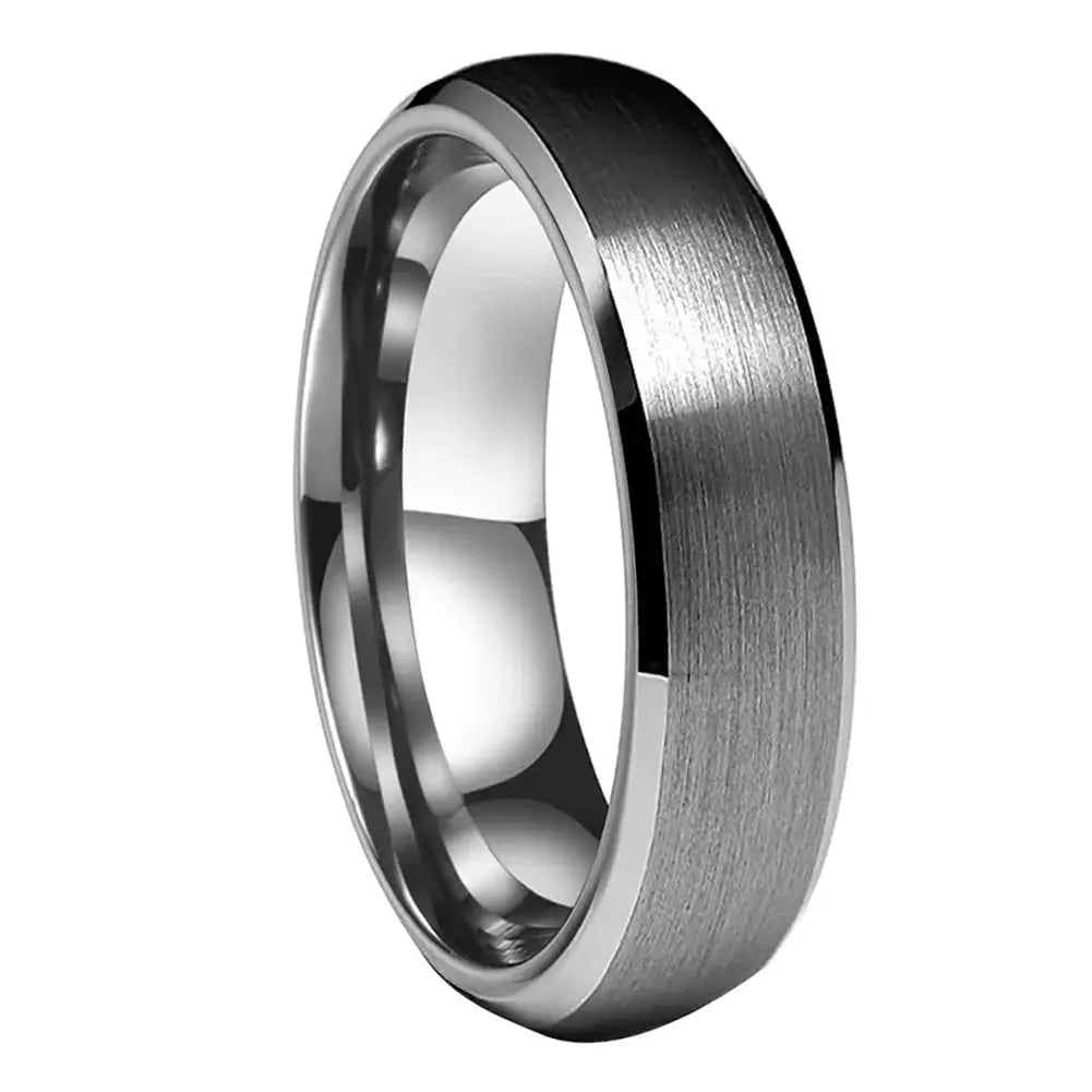 6mm & 8mm Silver Tungsten Matte Finish Domed Beveled Edges Ring – Modern Elegance and Strength (Unisex) - Promise Rings
