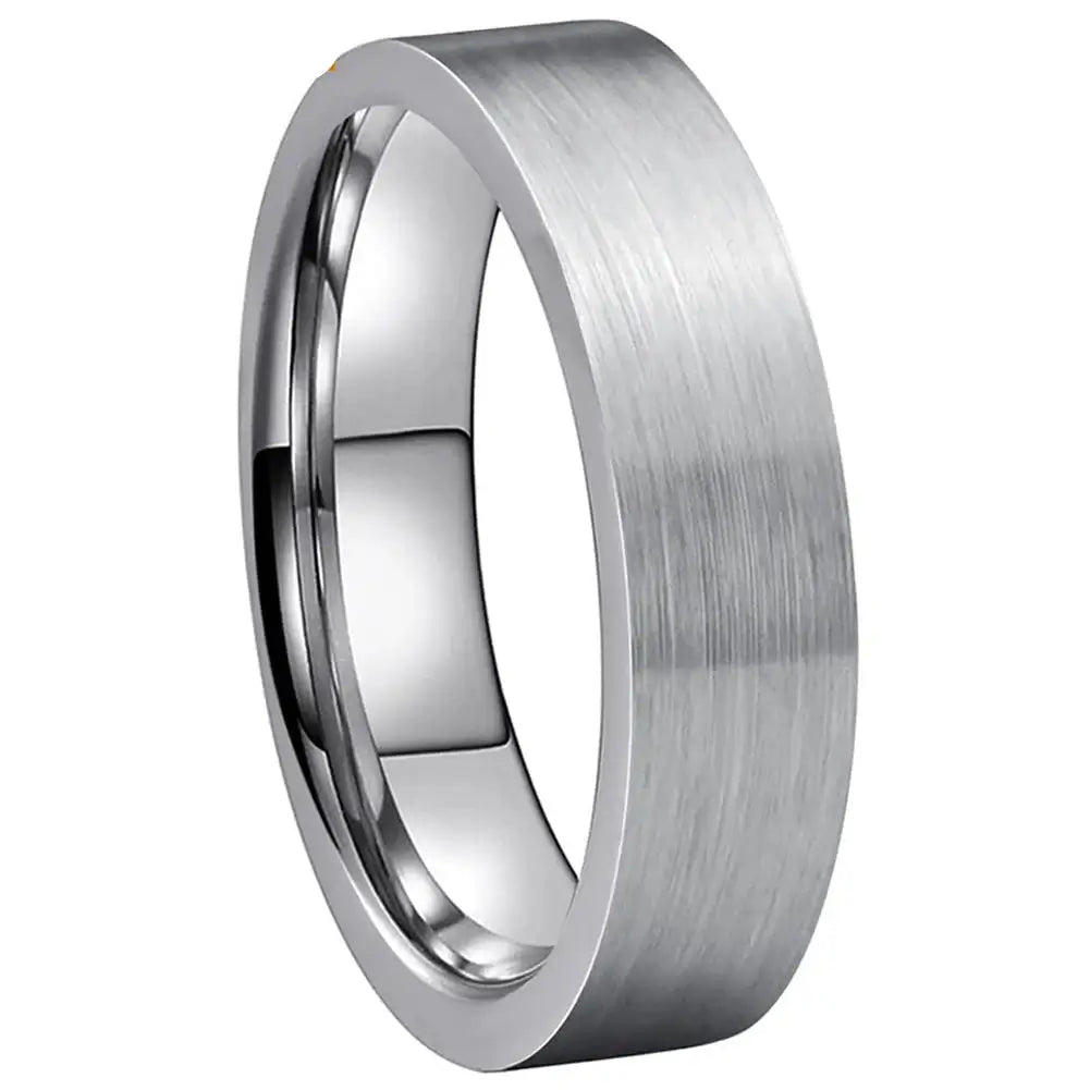 6mm & 8mm Tungsten Pipe Cut Comfort Fit Brushed Silver Ring – Industrial Modern Symbol of Strength (Unisex) - Promise Rings