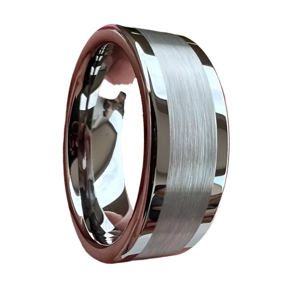 6mm & 8mm Tungsten Silver Centre Brushed with Polished Edges Ring – Sleek Contemporary Design (Unisex) - Promise Rings