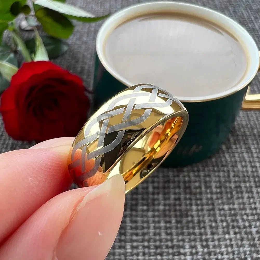 6mm & 8mm Viking Celtic Knot Dome Tungsten Ring – Symbol of Strength & Heritage (Unisex) - Promise Rings