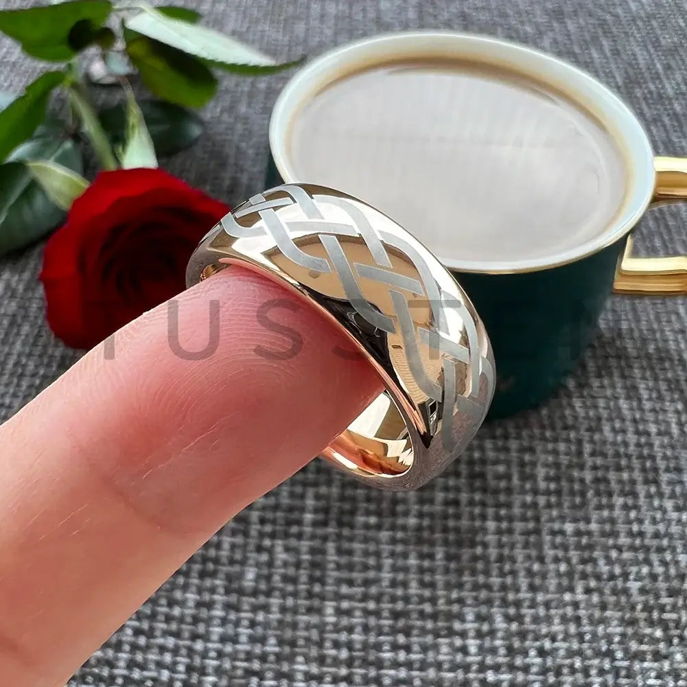 6mm & 8mm Viking Celtic Knot Dome Rose Gold Tungsten Ring – Courage & Heritage Symbol (Unisex) - Promise Rings