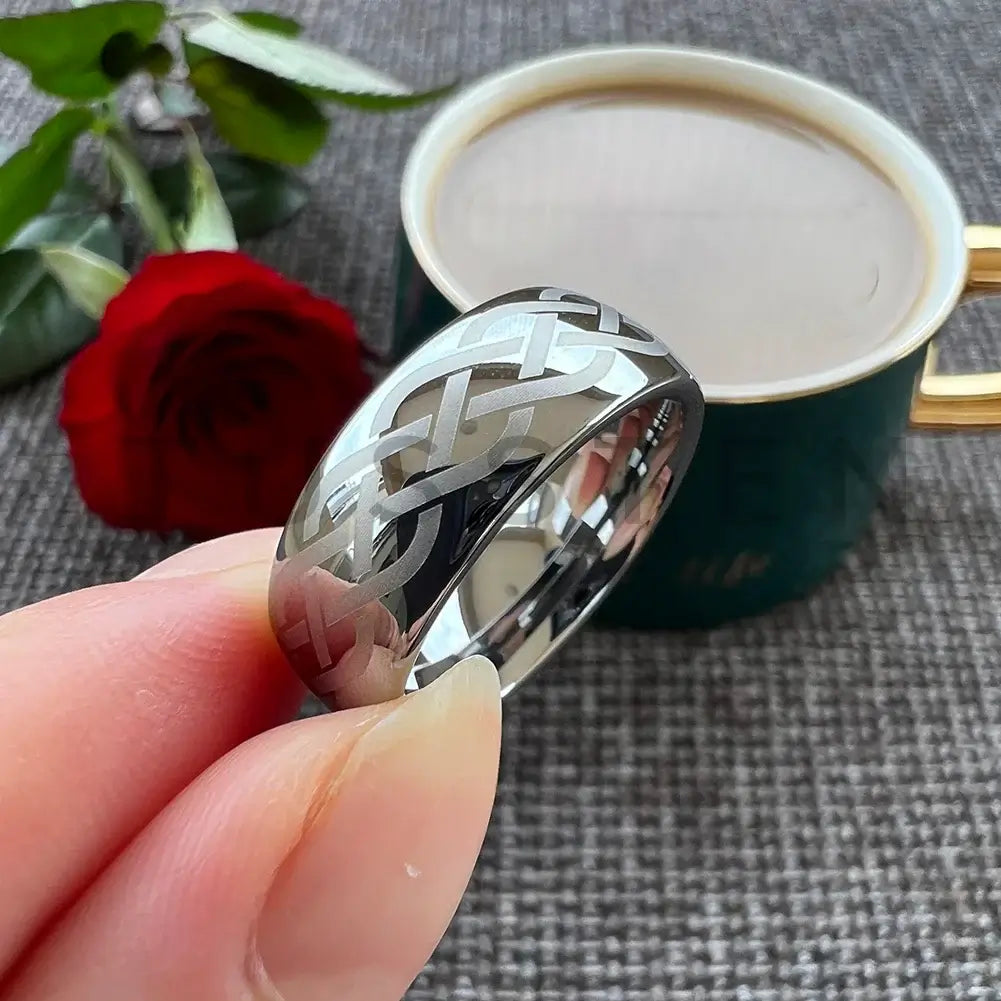 6mm & 8mm Viking Celtic Knot Dome Silver Tungsten Ring – Strength & Heritage Symbol (Unisex) - Promise Rings