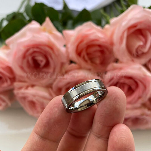 6mm Double Grooved Silver Tungsten Carbide Unisex Ring - Promise Rings