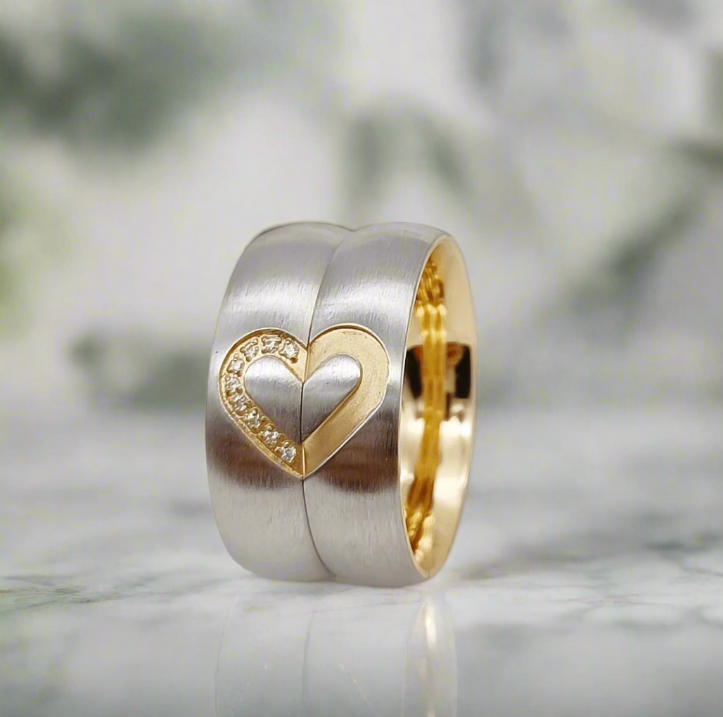 6mm Gold Heart Shape Titanium Couples Rings 2pc Set – Symbol of Love and Unity (Unisex) - Promise Rings