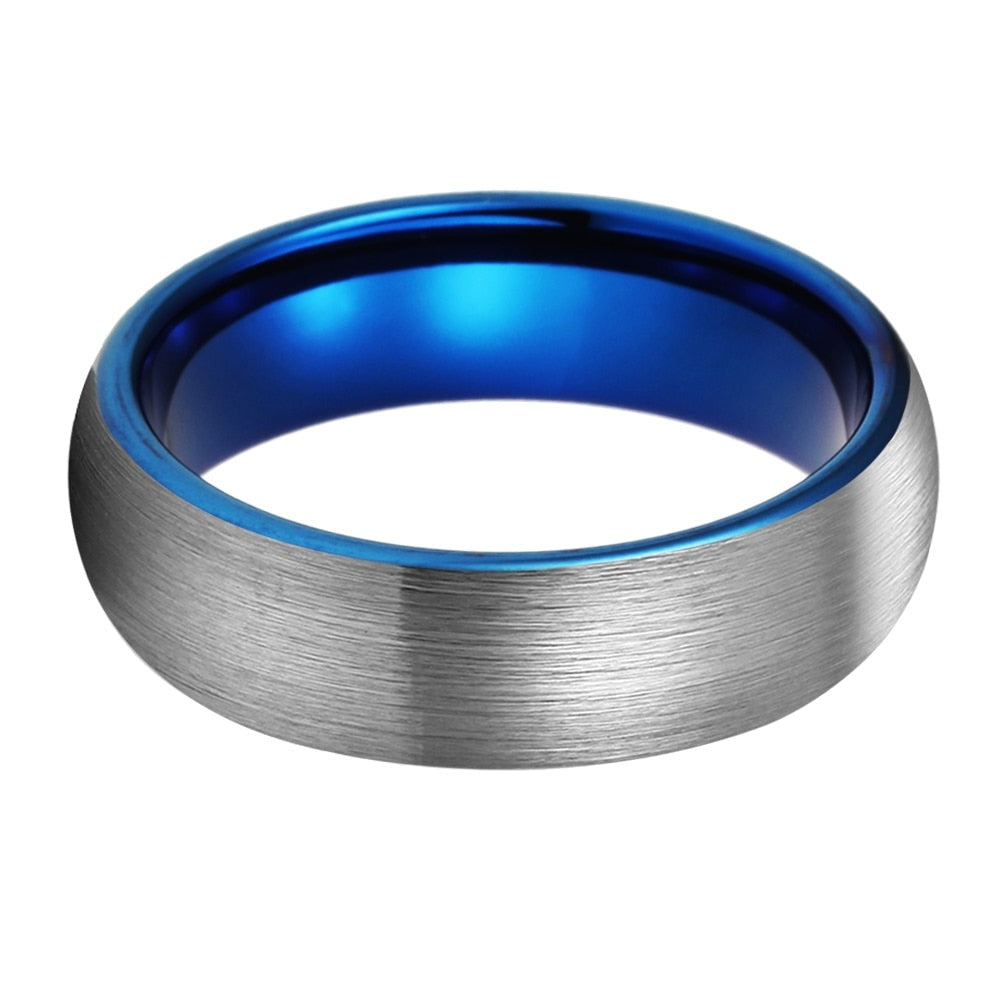6mm "I Love You" Engraved Blue & Silver Tungsten Ring – Domed Comfort Fit (Unisex) - Promise Rings