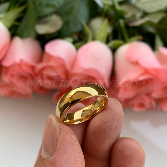 6mm Polished Gold Color Tungsten Unisex Ring - Promise Rings