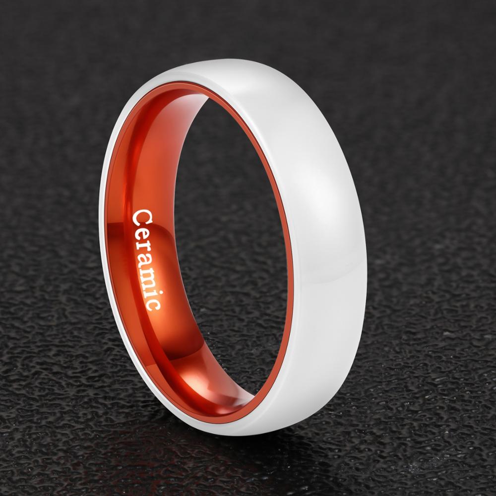 6mm White Ceramic Ring – Orange Anodised Interior Design (Men's) - Promise Rings
