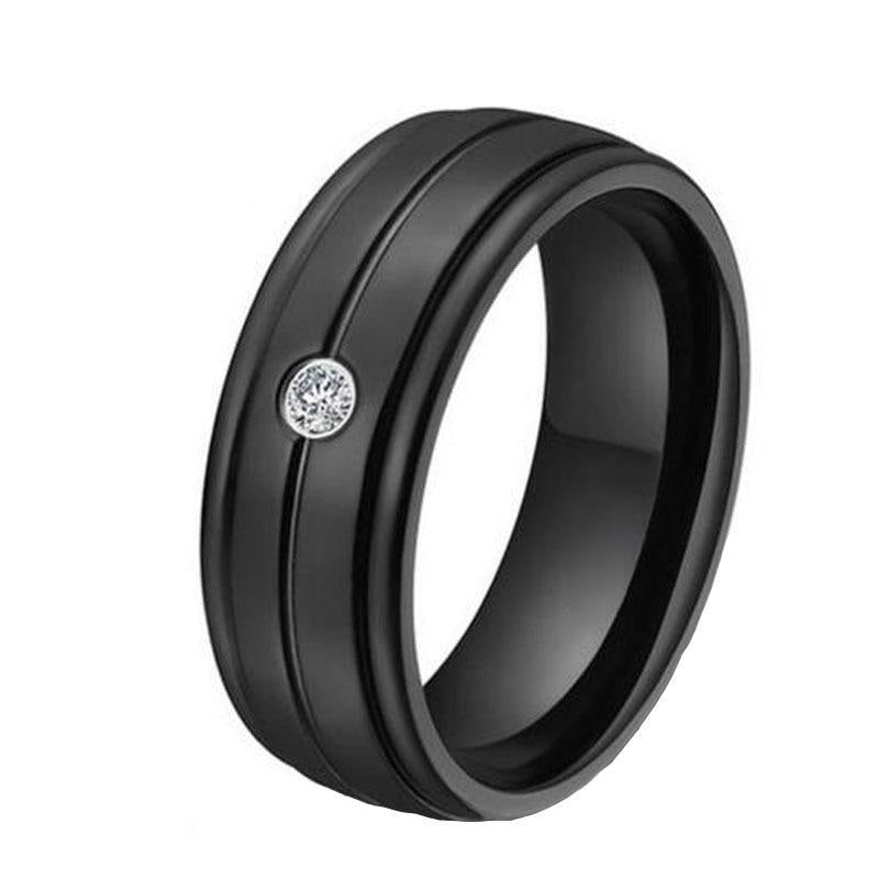 7mm Black Tungsten Cubic Zirconia Mens Ring - Promise Rings