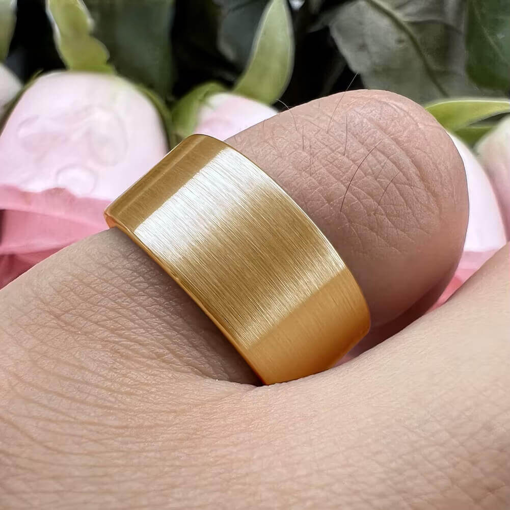 8mm & 10mm Tungsten Ring – Flat Brushed Honey Gold Finish (Unisex) - Promise Rings