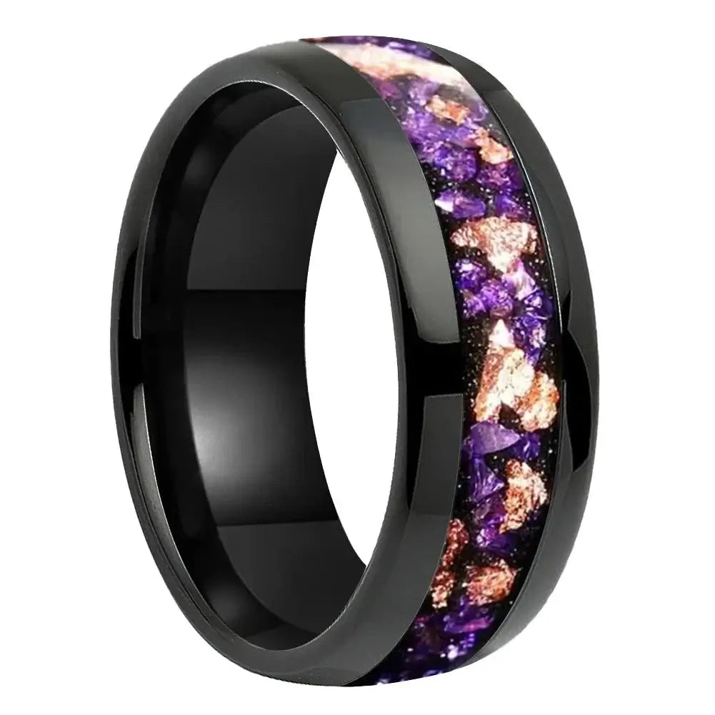 8mm Amethyst Gold Stone Tungsten Unisex Ring (4 Colors) - Promise Rings