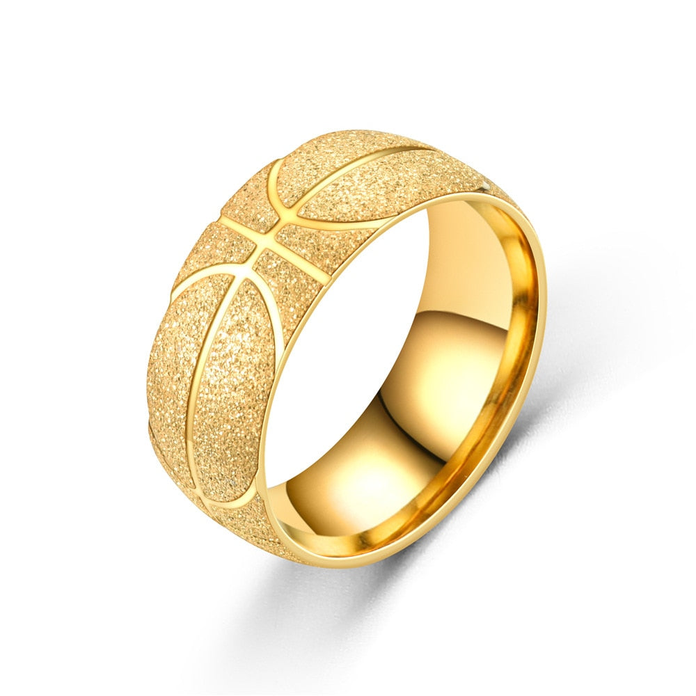 8mm Basketball-Inspired Frosted Stainless Steel Ring – Sports Style (Unisex) - Promise Rings