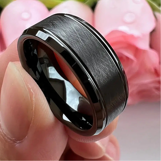 8mm Tungsten Beveled Edges Brushed Ring – Bold Simplicity and Strength (Men’s) - Promise Rings