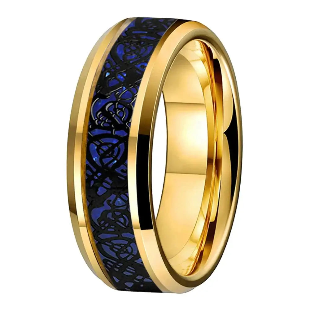 8mm Gold Tungsten Black Dragon Dark Purple Carbon Fibre Ring – Mythical Strength & Mystery (Men’s) - Promise Rings