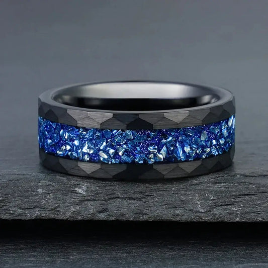 8mm Tungsten Hammered Edge Ring – Calm and Strength Symbolism (Men’s) - Promise Rings