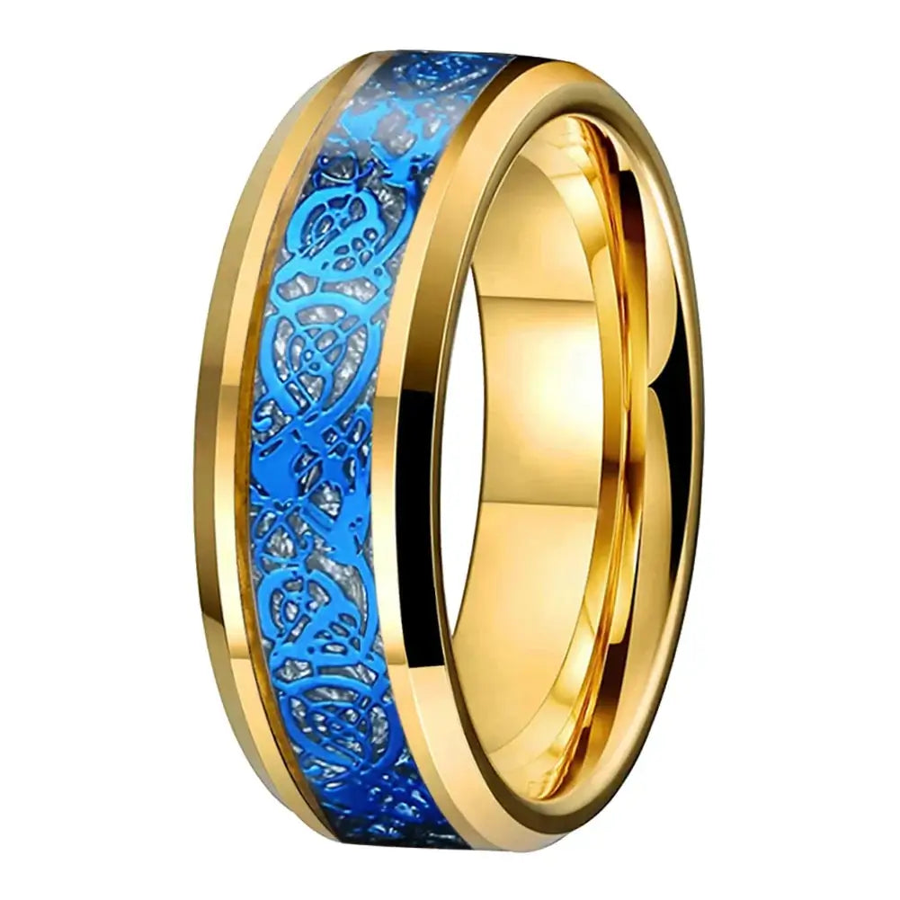 8mm Blue Dragon Carbon Fibre Tungsten Ring – Symbol of Strength and Loyalty (Men's) - Promise Rings