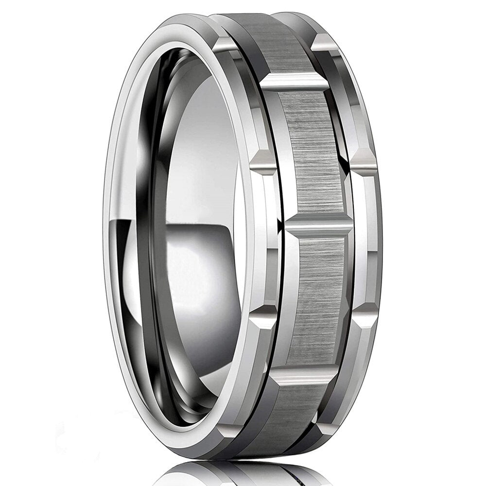 8mm Brick Pattern Tungsten Ring (3 colors) - Promise Rings