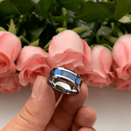 8mm Silver Tungsten Celtic Dragon Ring – Mystical Celtic Power Design (Men’s) - Promise Rings