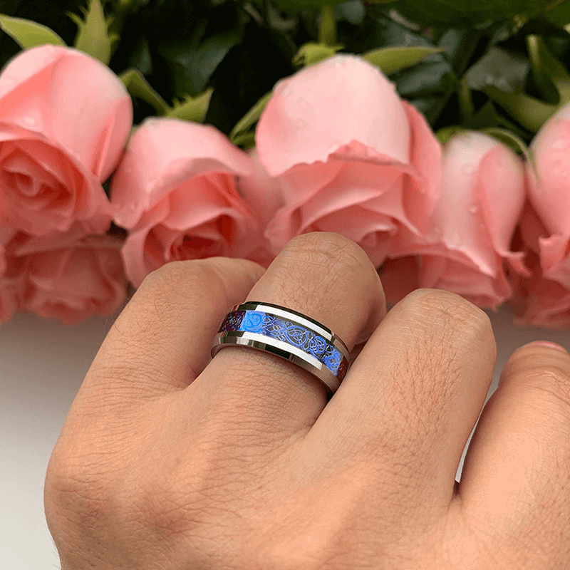 8mm Silver Tungsten Celtic Dragon Ring – Mystical Celtic Power Design (Men’s) - Promise Rings