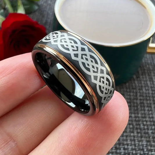 8mm Tungsten Black Band Celtic Knot Ring – Mystery, Strength, and Tradition (Men’s) - Promise Rings